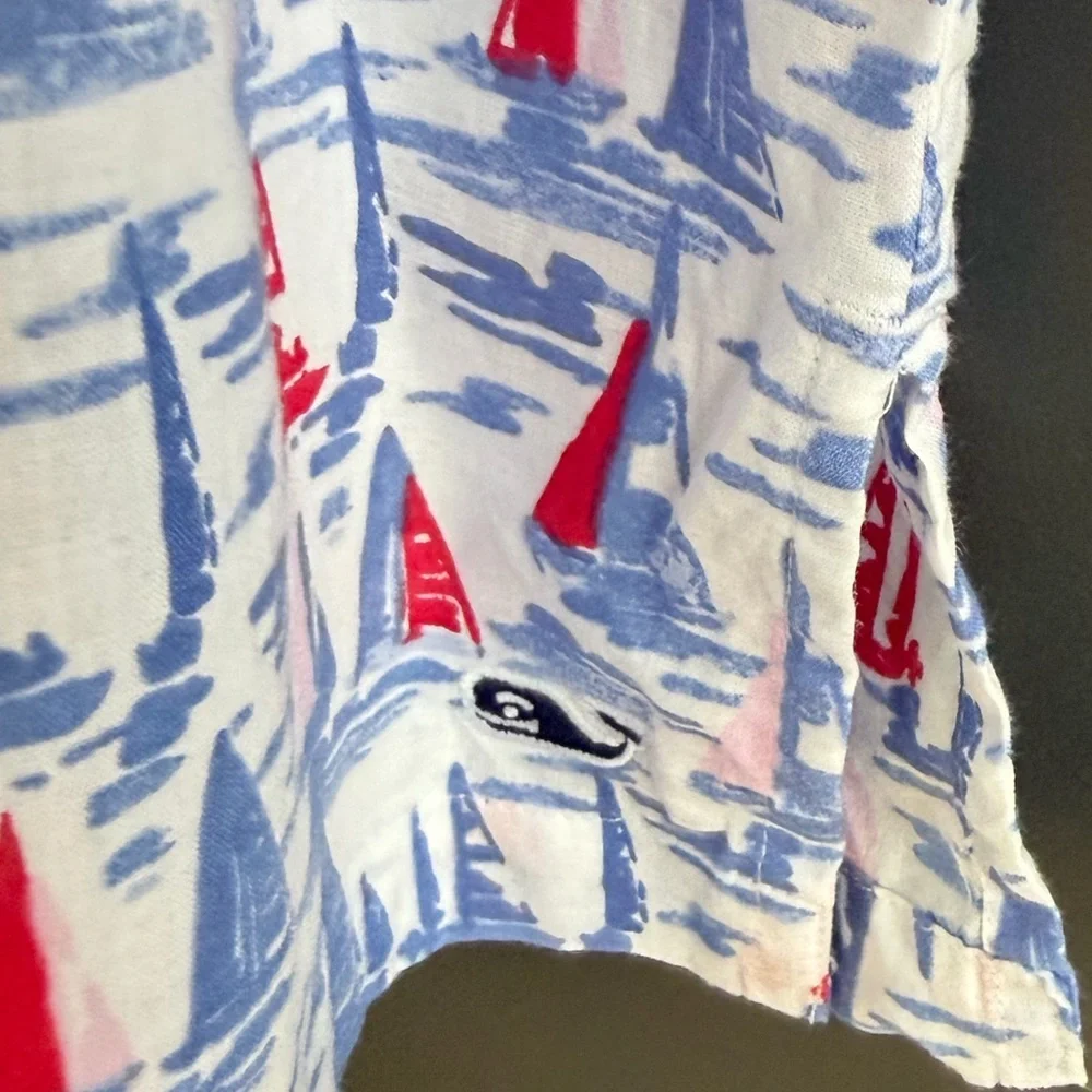 Vineyard Vines | Sailboat Navy Red Pink Print Cotton Shirt Tunic | XS